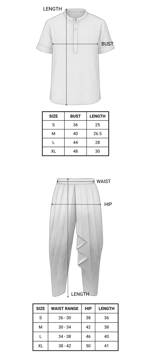 Measurement chart for a yoga shirt and pants for women on a white background.